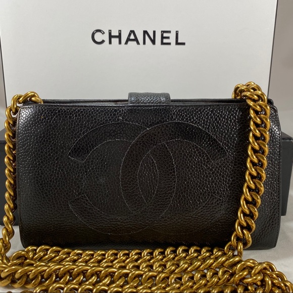 CHANEL Handbags - CHANEL Lambskin Caviar Wallet on Chain-Vintage